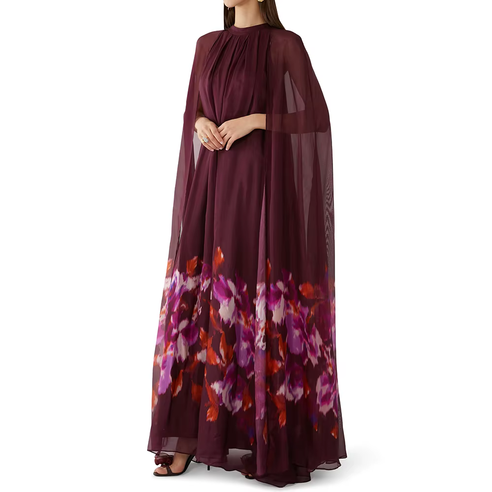 Casual Round Neck Long Sleeves Patchwork Printing Solid Maxi Dress - Image 2