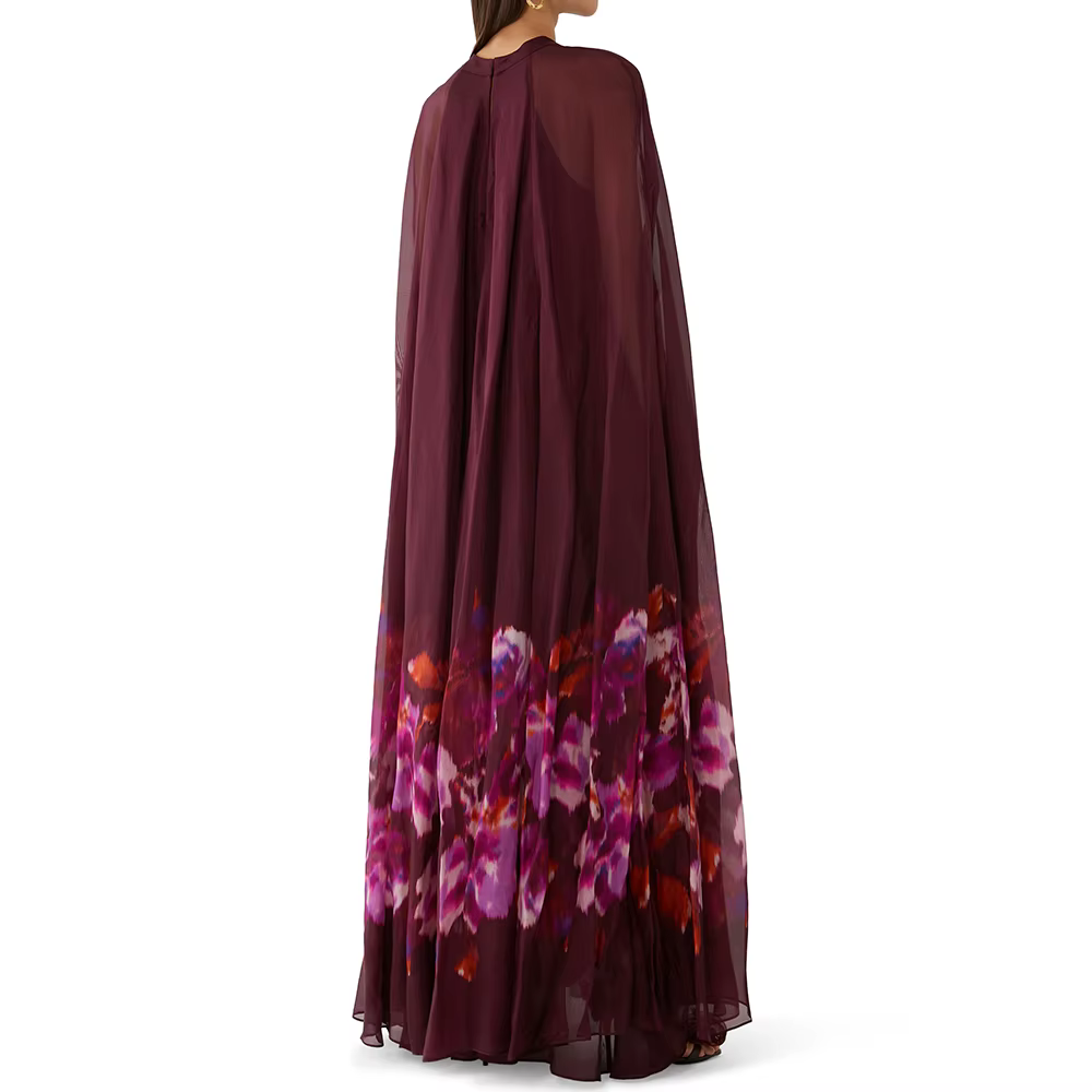 Casual Round Neck Long Sleeves Patchwork Printing Solid Maxi Dress - Image 3