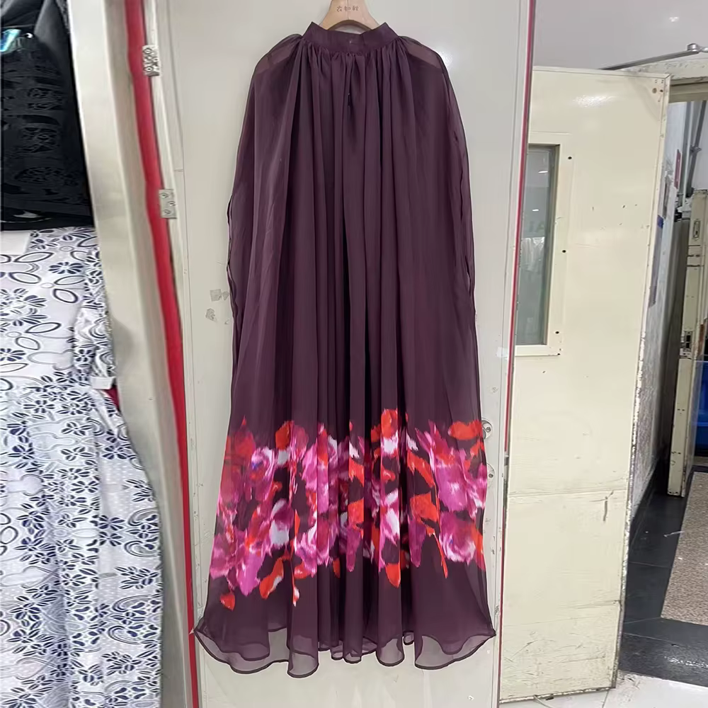 Casual Round Neck Long Sleeves Patchwork Printing Solid Maxi Dress - Image 4