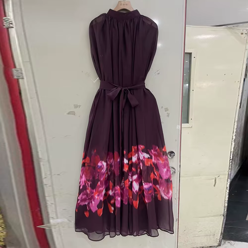 Casual Round Neck Long Sleeves Patchwork Printing Solid Maxi Dress - Image 5