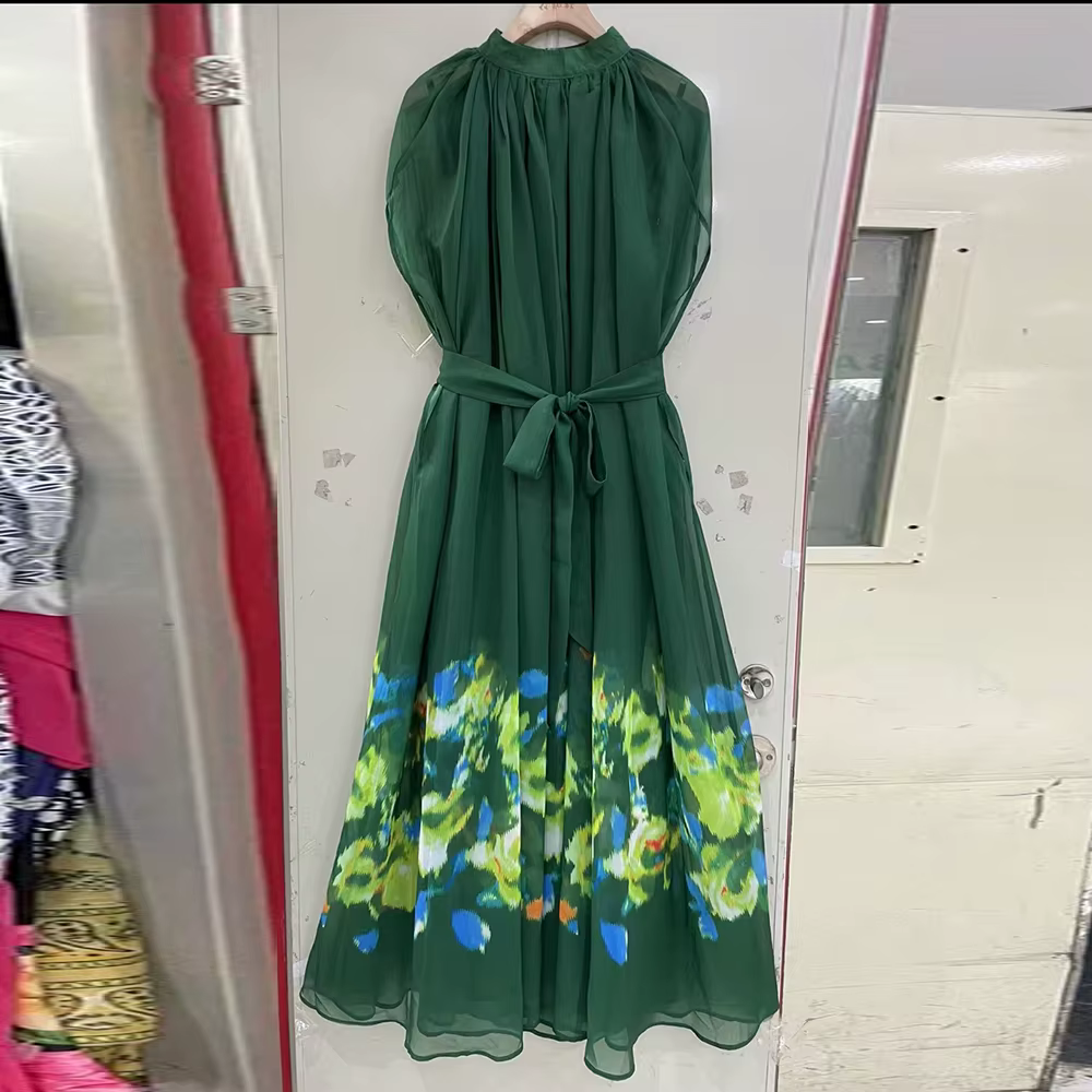 Casual Round Neck Long Sleeves Patchwork Printing Solid Maxi Dress - Image 7