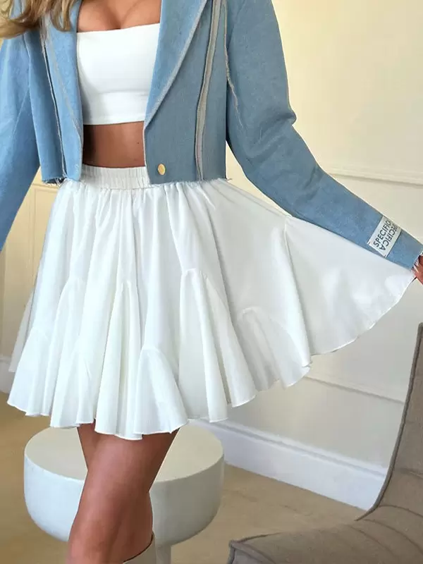 Casual Ruffles Raised Waist Polyester Fall Short Skirt Street Wear - Image 8