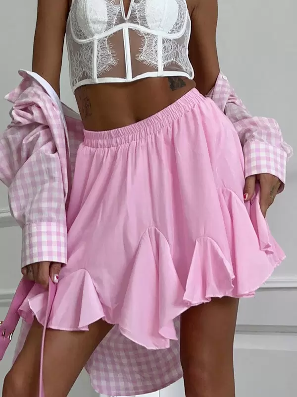 Casual Ruffles Raised Waist Polyester Fall Short Skirt Street Wear - Image 6