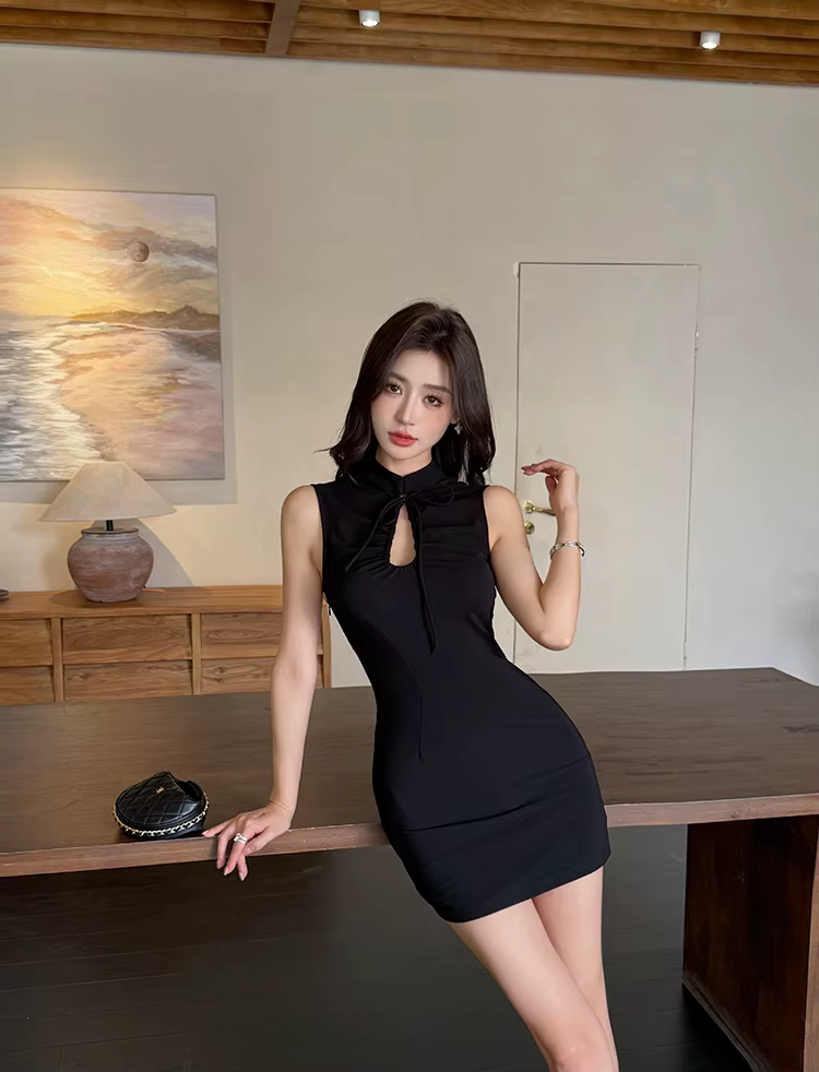 Casual Sheath Pencil Zipper Simple Slim Sleeveless Mini Dress