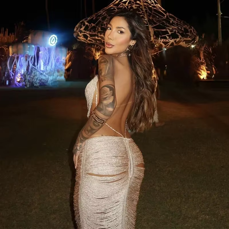 Casual Shell Tassel Halter Hollow Out Sleeveless Backless Long Maxi Dresses - Image 10