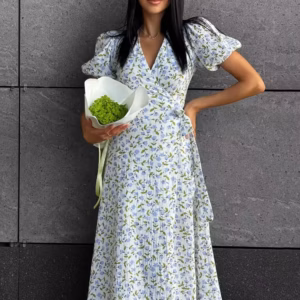 Casual Short-Sleeve Cotton A-line Side Slits Flowers Midi Dresses