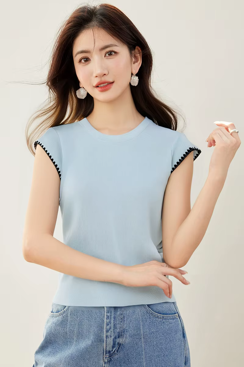 Casual Short Sleeve O-Neck Loose Patchwork Pullovers Tops