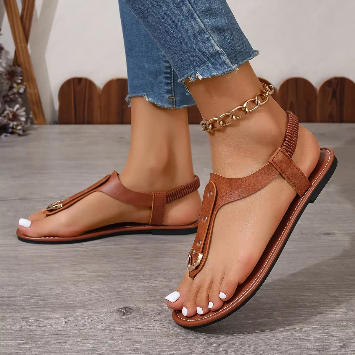 Casual Simple Fashionable Elastic Band Back Strap Flats Outdoor Sandals - Image 8