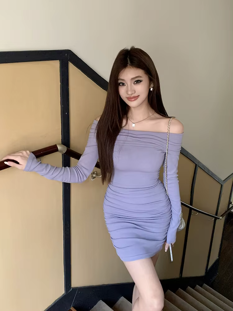 Casual Slash Neck Solid Bodycon High Street Sheath Pencil Mini Dress