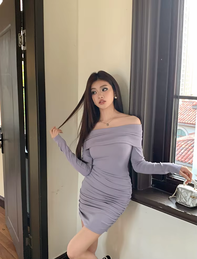 Casual Slash Neck Solid Bodycon High Street Sheath Pencil Mini Dress - Image 13