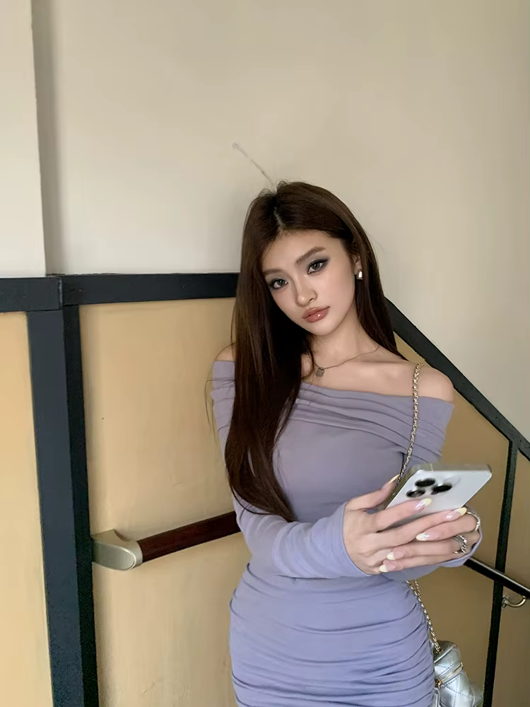 Casual Slash Neck Solid Bodycon High Street Sheath Pencil Mini Dress - Image 6