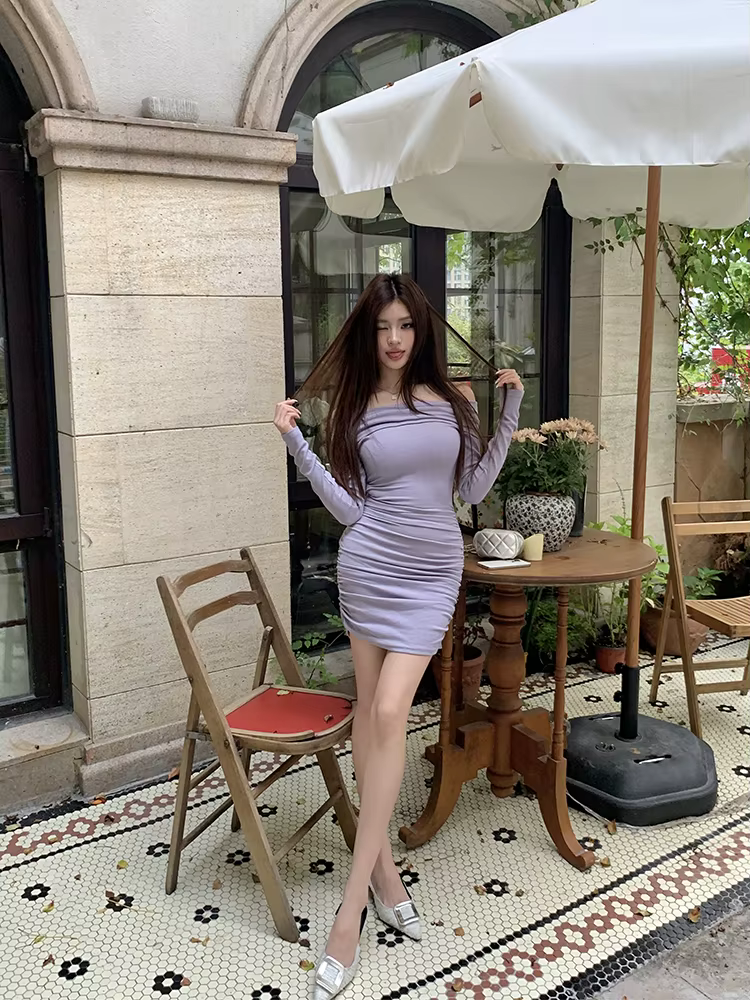 Casual Slash Neck Solid Bodycon High Street Sheath Pencil Mini Dress - Image 8