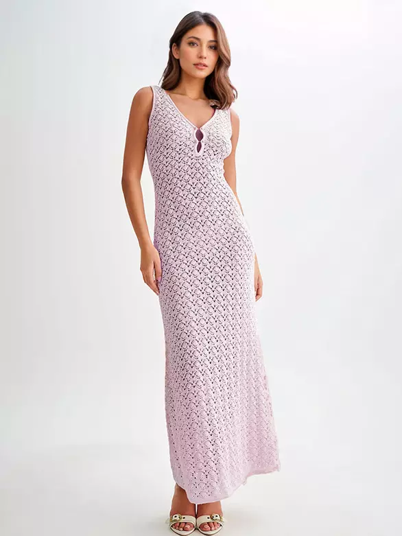 Casual Sleeveless Cut-Outs Backless Cover-up Knit V-neck Maxi Dress - Image 6