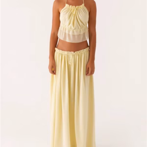 Casual Sleeveless Tie Front Cami Tops and Long Skirt Two Piece Set