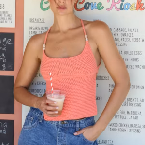 Casual Solid Knitted Backless Halter Sleeveless Bandage Camis Top