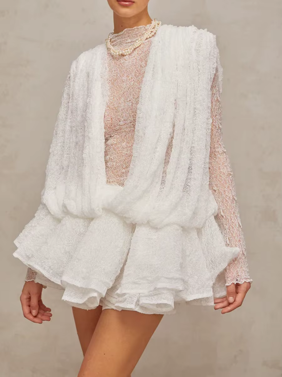 Casual Solid O Neck Long Sleeve High Waist Temperament Loose Chic Mini Dresses - Image 3