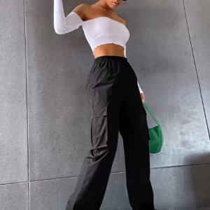 Casual Solid Pocket Wide Leg Baggy Trousers Streetwear Long Sweatpants