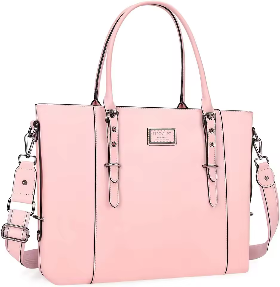 Casual Solid Zipper PU Leather Waterproof Laptop Tote Bag - Image 16