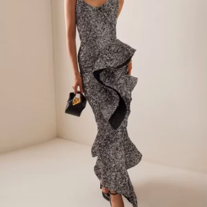 Casual Spliced Ruffles Strapless Sleeveless High Waist Temperament Dress