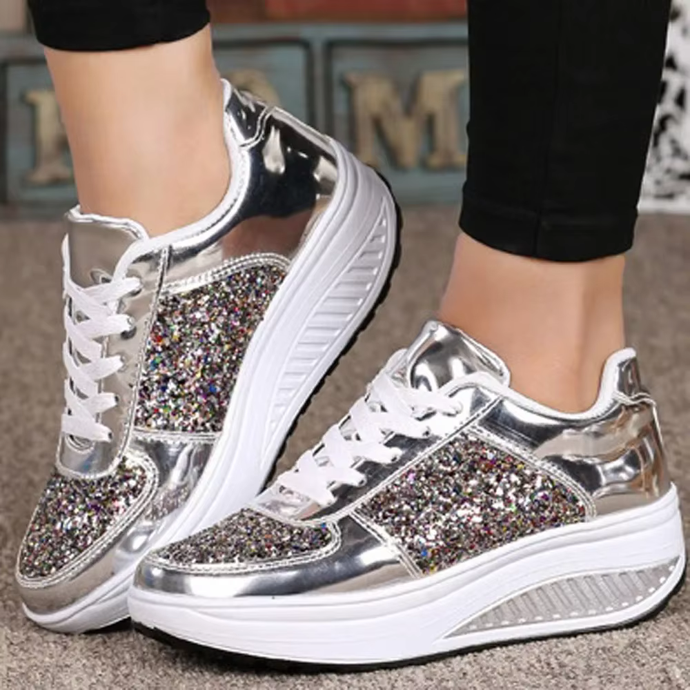 Casual Sport Soft Shallow Sequins Wedges Shake Sneakers - Image 4