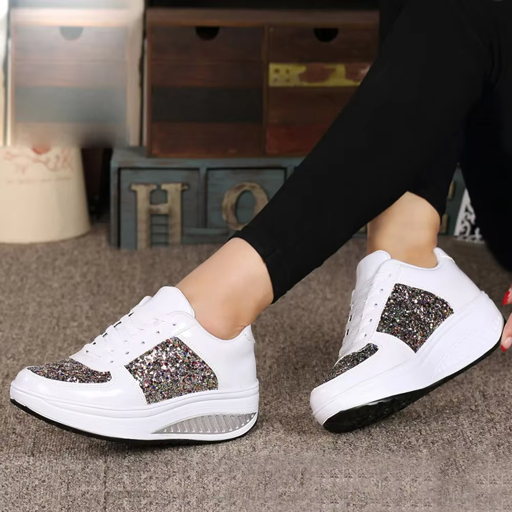 Casual Sport Soft Shallow Sequins Wedges Shake Sneakers - Image 5