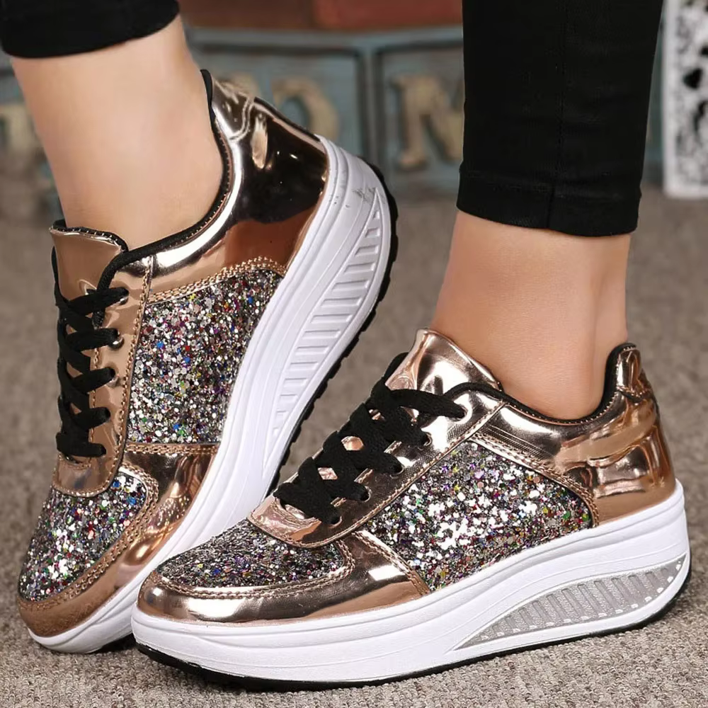 Casual Sport Soft Shallow Sequins Wedges Shake Sneakers