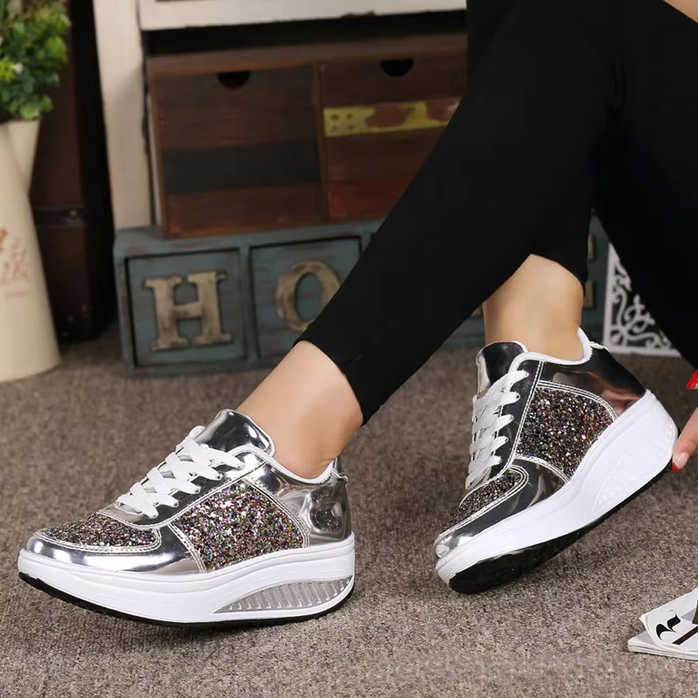 Casual Sport Soft Shallow Sequins Wedges Shake Sneakers - Image 3