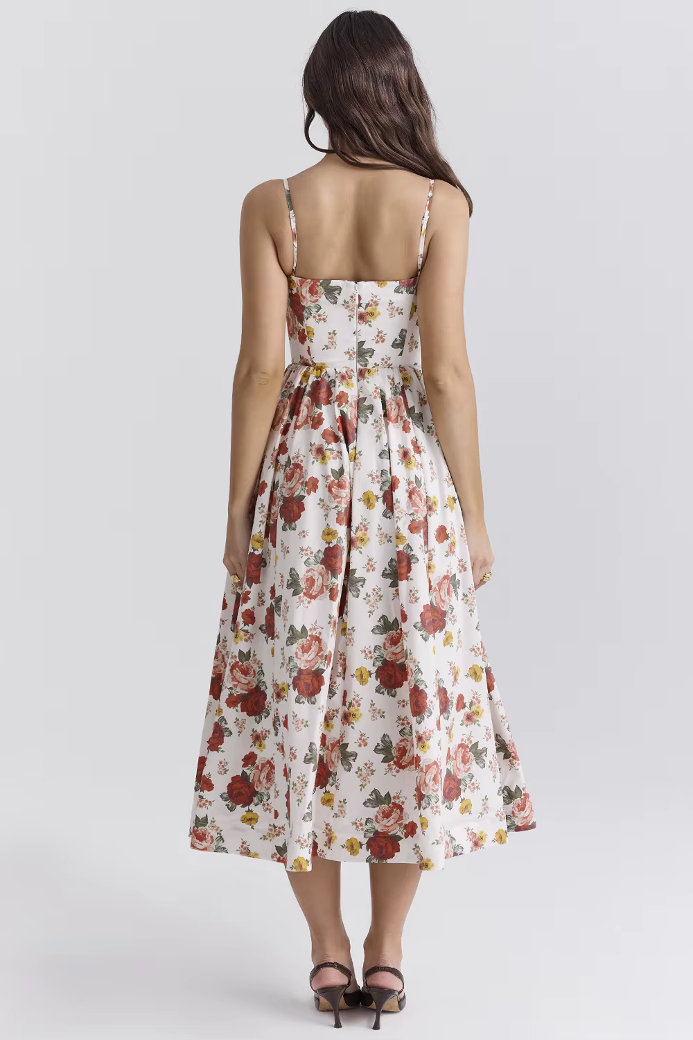 Casual Strapless A-LINE Floral Spaghetti Strap Backless Midi Dress - Image 8