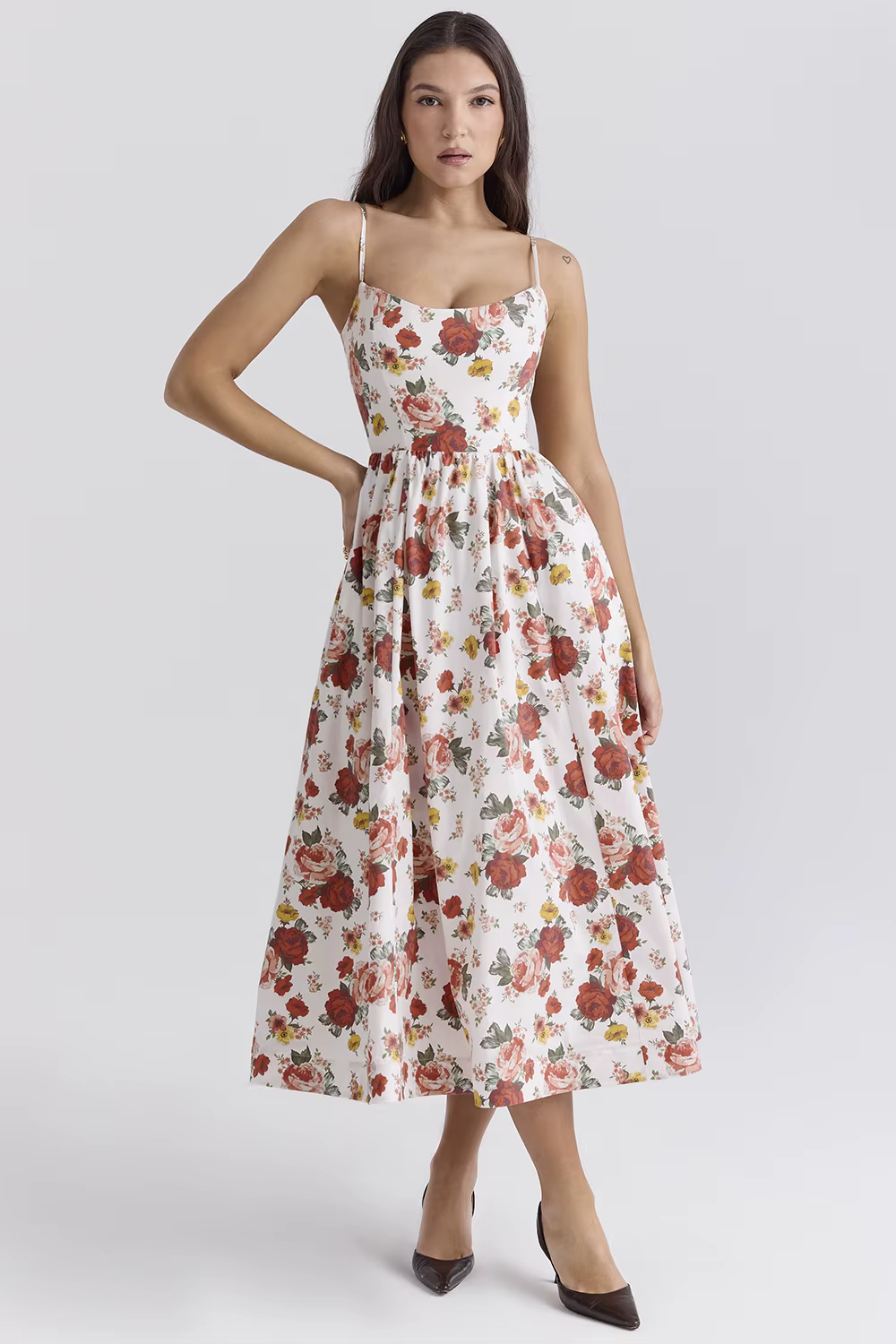Casual Strapless A-LINE Floral Spaghetti Strap Backless Midi Dress - Image 3