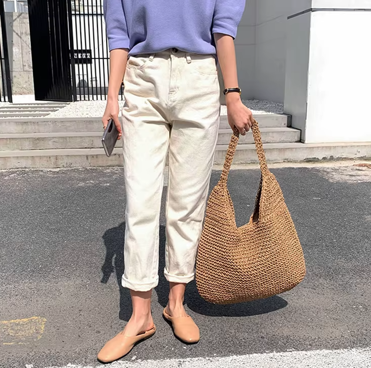 Casual Straw Wicker Woven Handmade Beach Large Totes Bohemia Handbags - Image 2