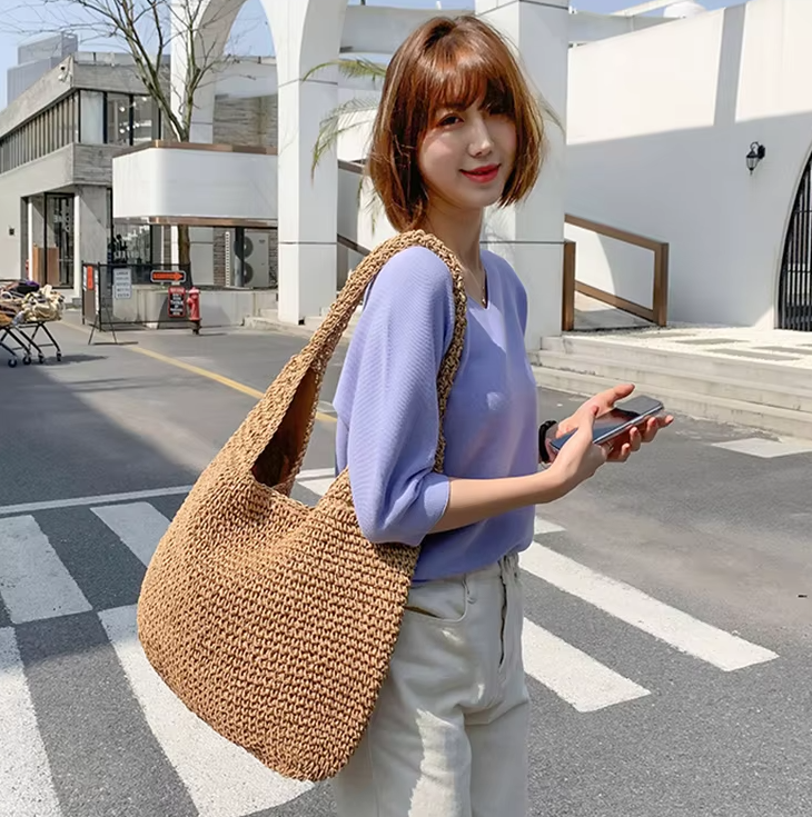 Casual Straw Wicker Woven Handmade Beach Large Totes Bohemia Handbags - Image 5