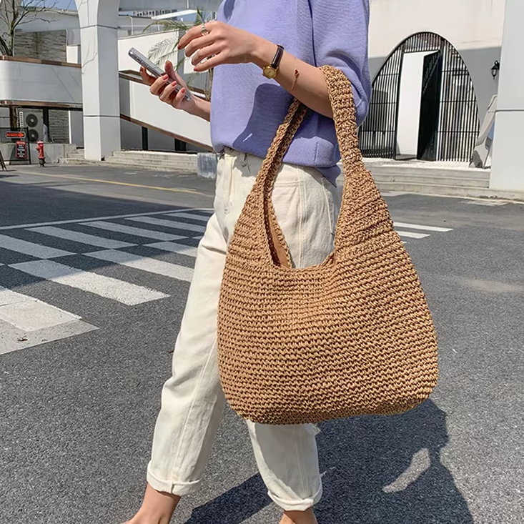 Casual Straw Wicker Woven Handmade Beach Large Totes Bohemia Handbags - Image 6