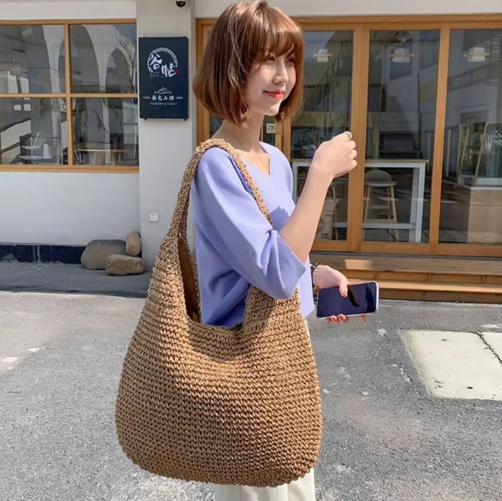 Casual Straw Wicker Woven Handmade Beach Large Totes Bohemia Handbags - Image 3