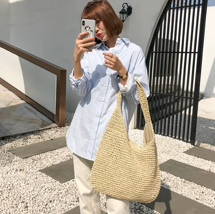 Casual Straw Wicker Woven Handmade Beach Large Totes Bohemia Handbags - Image 10