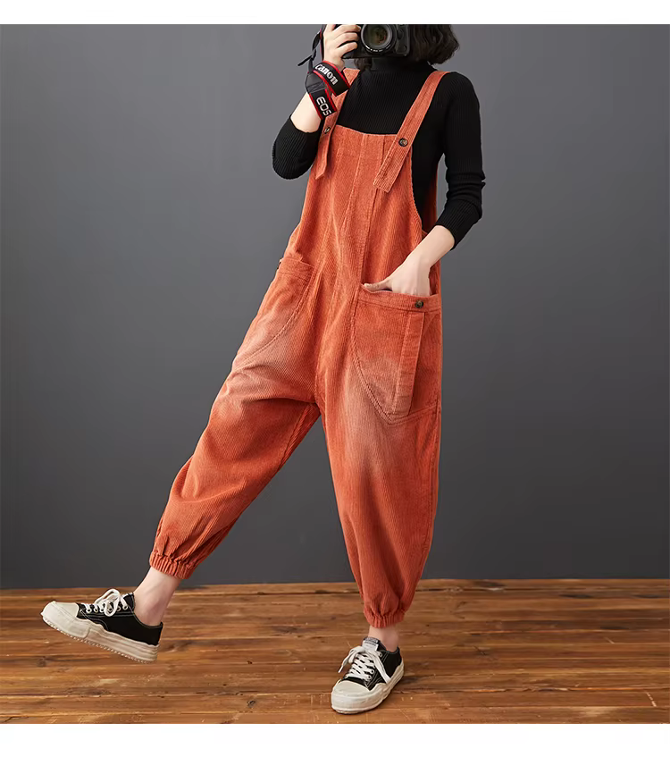 Casual Streetwear Loose Plus Size Rompers Solid Pockets Wide Leg Overalls Dungarees