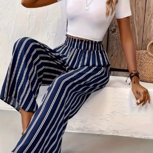 Casual Striped High Waist straight-leg loose Wide-Leg Pants