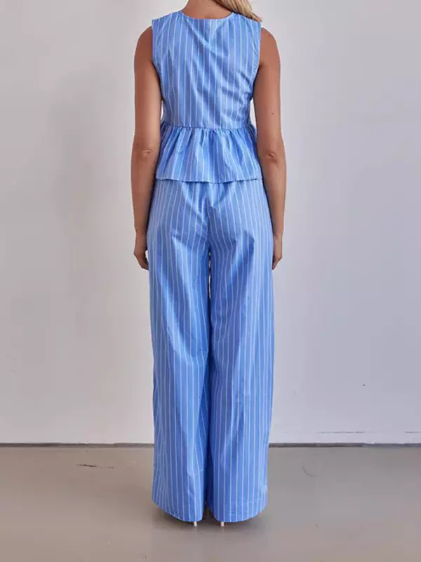 Casual Stripes Sleeveless Top And Loose Leg Pants 2 Piece Set - Image 4