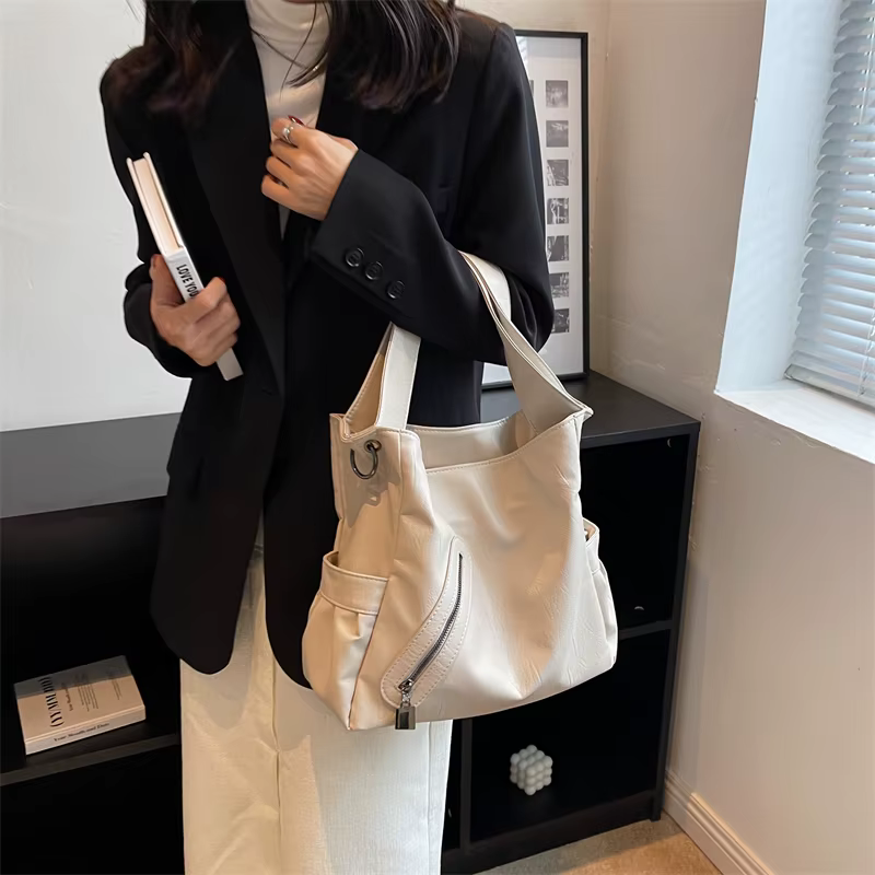 Casual Stylsih Tote Silt Pocket Soft Leather Hobos Handbag Bags
