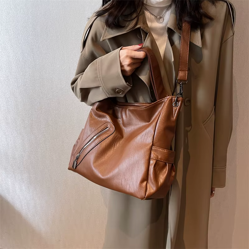 Casual Stylsih Tote Silt Pocket Soft Leather Hobos Handbag Bags - Image 2