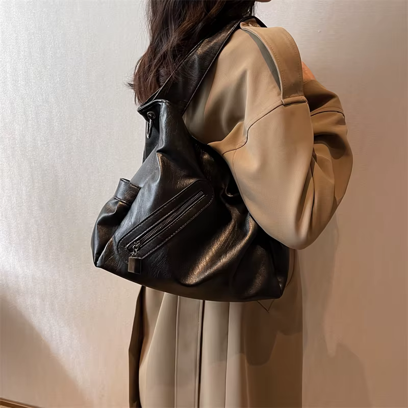 Casual Stylsih Tote Silt Pocket Soft Leather Hobos Handbag Bags - Image 3