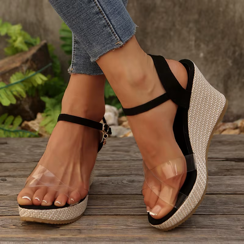 Casual Transparent Ankle Strap Platform Cross Strap Wedge Sandals