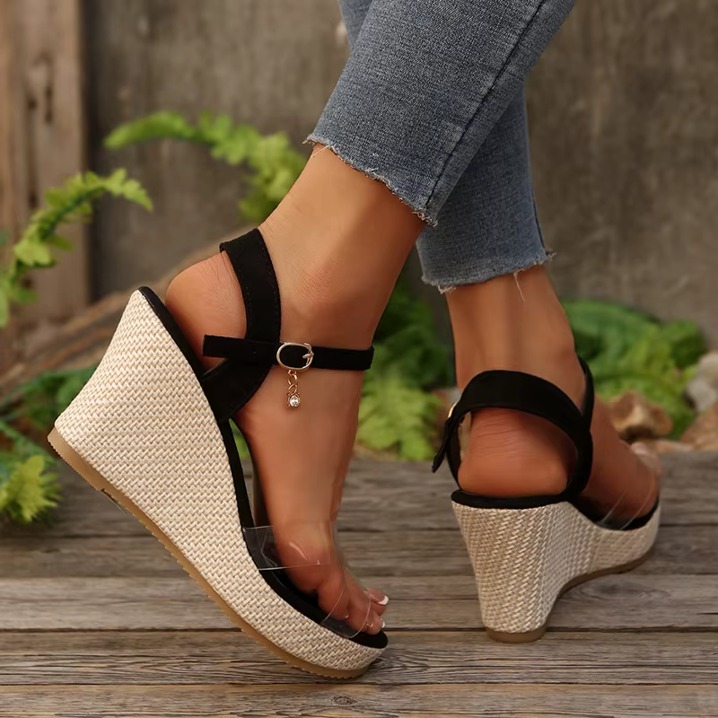 Casual Transparent Ankle Strap Platform Cross Strap Wedge Sandals - Image 5