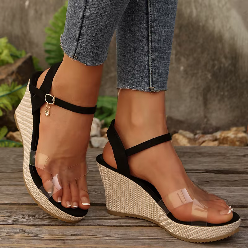 Casual Transparent Ankle Strap Platform Cross Strap Wedge Sandals - Image 8