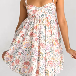 Casual V-Neck Backless Spaghetti Strap Floral Babydoll Mini Dress