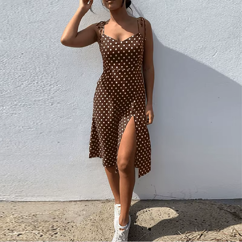 Causal Polka Dot Sleeveless High Pleated Elastic Waist Midi Sundress