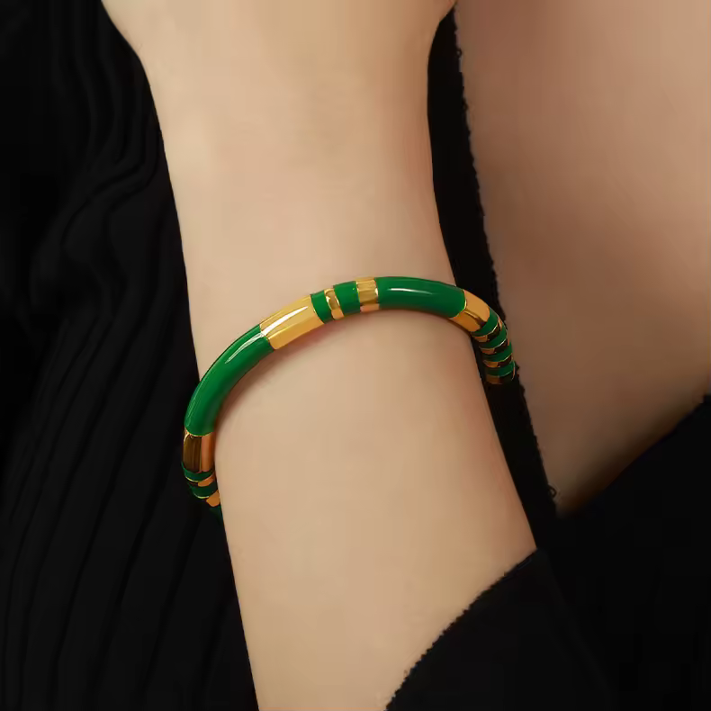 Chic Stainless Steel Enamel Smooth Waterproof Charm Daily Cuff Bracelets