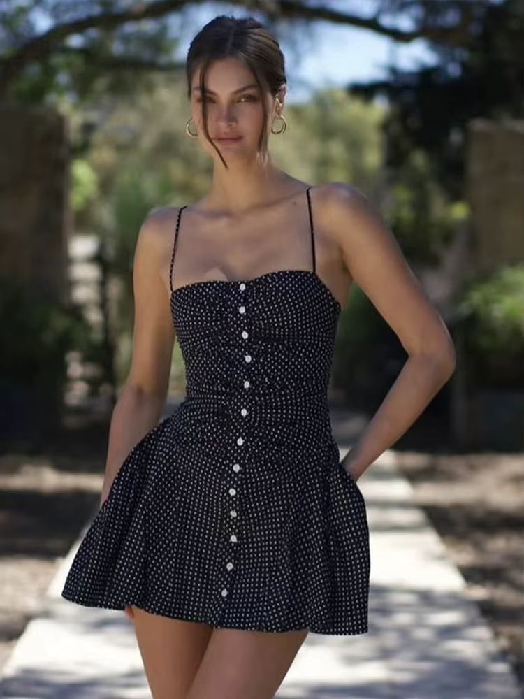 Classic Low Neck Backless A-line Dot Print Trend Streetwear Mini Dress - Image 4