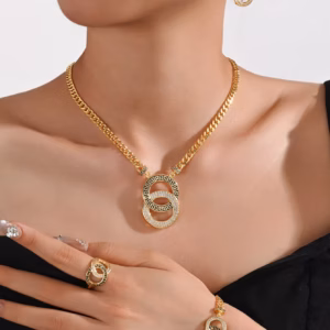 Classic Metal Necklace, Earrings, Ring, Bracelet Bridal Wedding Jewelry Sets