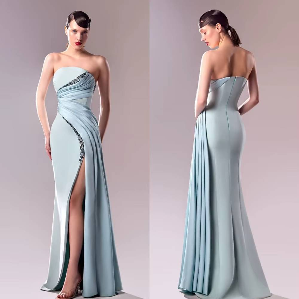 Classic Modern Style Strapless A-line Beading Pleats Formal Evening Party Dress - Image 5