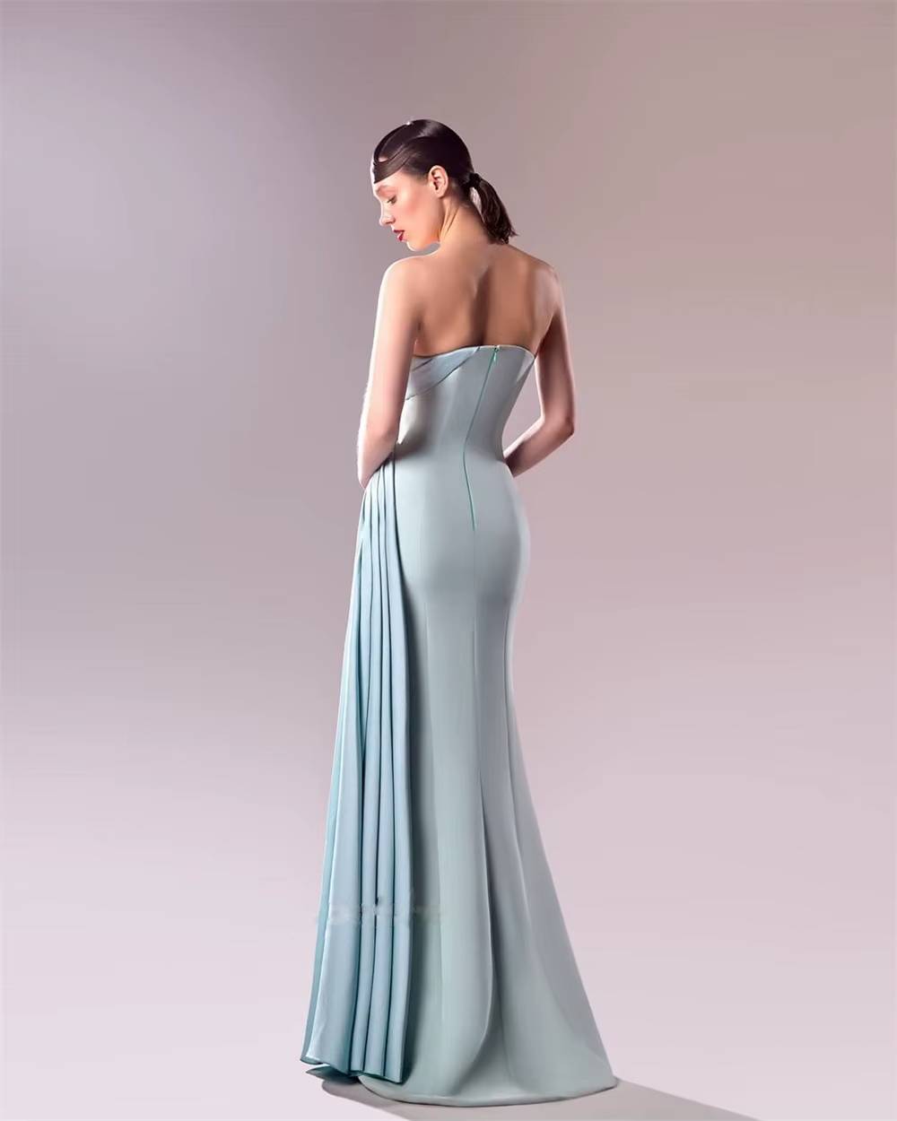 Classic Modern Style Strapless A-line Beading Pleats Formal Evening Party Dress - Image 4